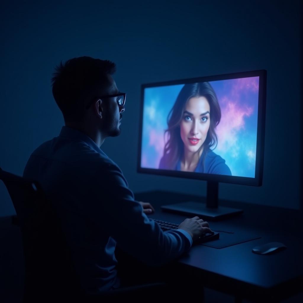 Photographer reviewing digital images on a high-end monitor